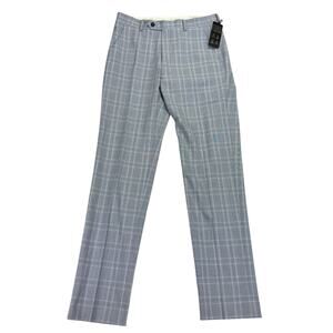 Alfani Mens Slim Fit Stretch Plaid Suit Pants Light Blue 30x32